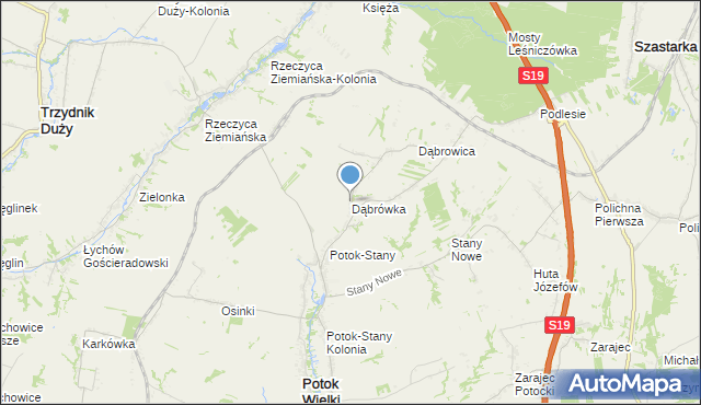 mapa Dąbrówka, Dąbrówka gmina Potok Wielki na mapie Targeo